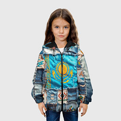 Куртка с капюшоном детская Пэчворк джинсы в Казахстане, цвет: 3D-черный — фото 2