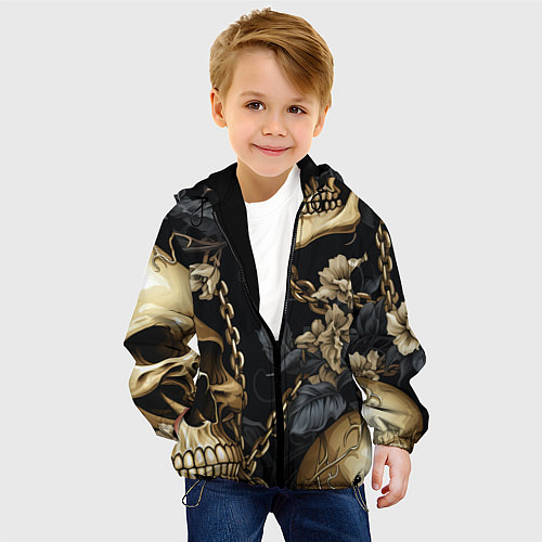 Детская куртка Золотые черепа с цепями / 3D-Черный – фото 4