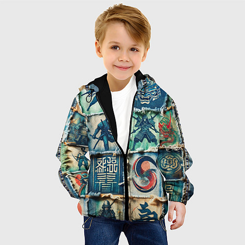 Детская куртка Самураи на пэчворк дениме / 3D-Черный – фото 4