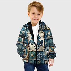 Куртка с капюшоном детская Рыцарь на пэчворк дениме, цвет: 3D-черный — фото 2