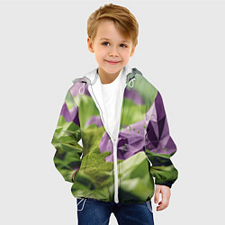 Куртка с капюшоном детская Геометрический пейзаж фиолетовый и зеленый, цвет: 3D-белый — фото 2