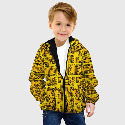 Детская куртка Жёлтые фигуры с эффектом рыбьего глаза / 3D-Черный – фото 4