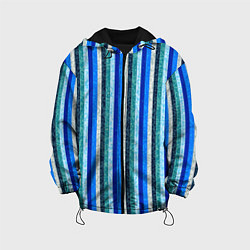 Куртка с капюшоном детская Сине-бирюзовый полосатый, цвет: 3D-черный