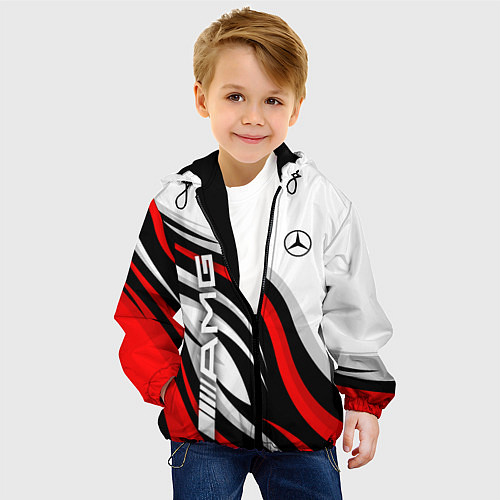 Детская куртка Mercedes benz AMG - белый с красным / 3D-Черный – фото 4