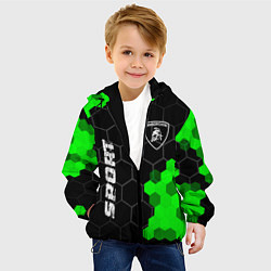Куртка с капюшоном детская Lamborghini green sport hexagon, цвет: 3D-черный — фото 2