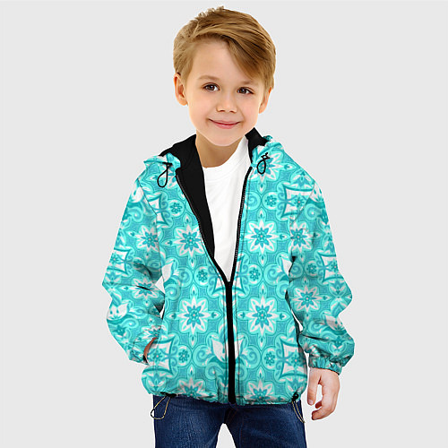 Детская куртка Бирюзовая цветочная геометрия / 3D-Черный – фото 4