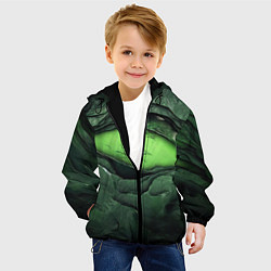Куртка с капюшоном детская Разрез на зеленой абстракции, цвет: 3D-черный — фото 2