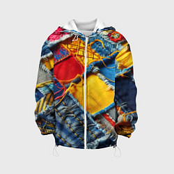 Куртка с капюшоном детская Colorful denim patchwork - ai art, цвет: 3D-белый