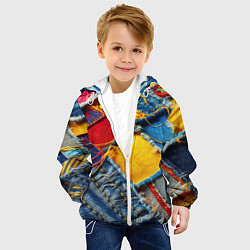 Куртка с капюшоном детская Colorful denim patchwork - ai art, цвет: 3D-белый — фото 2