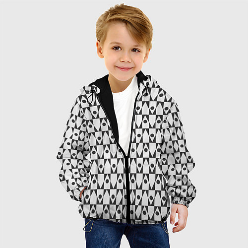 Детская куртка Чёрно-белые ромбы и круги на белом фоне / 3D-Черный – фото 4