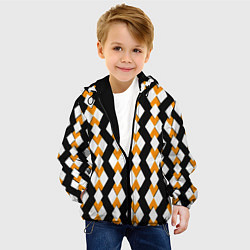 Куртка с капюшоном детская Жёлтые и белые ромбы на чёрном фоне, цвет: 3D-черный — фото 2