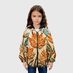 Куртка с капюшоном детская Мозаика осенняя листва в теплых тонах, цвет: 3D-черный — фото 2