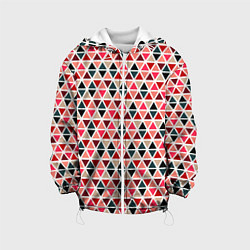 Куртка с капюшоном детская Бирюзово-розовый геометричный треугольники, цвет: 3D-белый