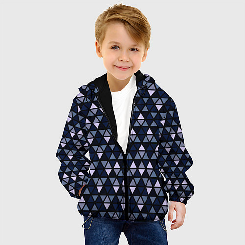 Детская куртка Чёрно-синий паттерн треугольники / 3D-Черный – фото 4