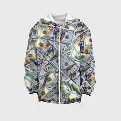 Куртка с капюшоном детская Банкноты сто долларов, цвет: 3D-белый