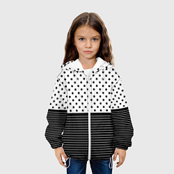 Куртка с капюшоном детская Белый в чёрный горошек с полосами, цвет: 3D-белый — фото 2