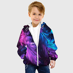 Куртка с капюшоном детская Искрящиеся перья в розовых и голубых оттенках, цвет: 3D-белый — фото 2