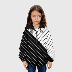 Куртка с капюшоном детская Чёрно-белый косые линии, цвет: 3D-черный — фото 2