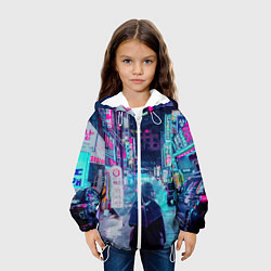 Куртка с капюшоном детская Дождливый неоновый вечер в Японии, цвет: 3D-белый — фото 2