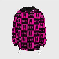 Куртка с капюшоном детская BTS pattern pink logo, цвет: 3D-черный