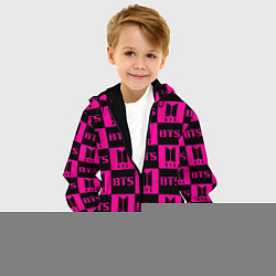 Куртка с капюшоном детская BTS pattern pink logo, цвет: 3D-черный — фото 2