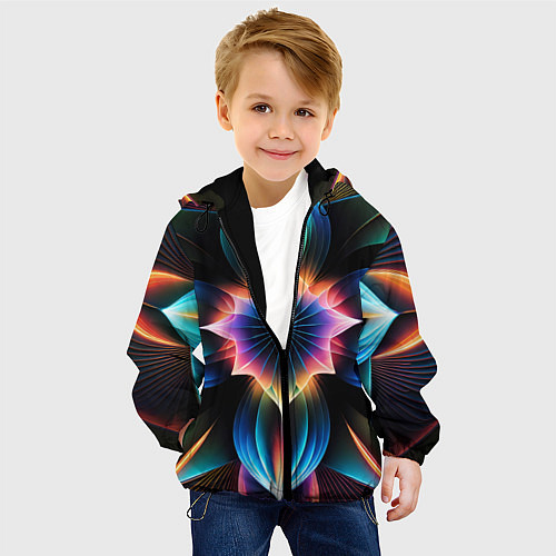 Детская куртка Графические лепестки радужные / 3D-Черный – фото 4