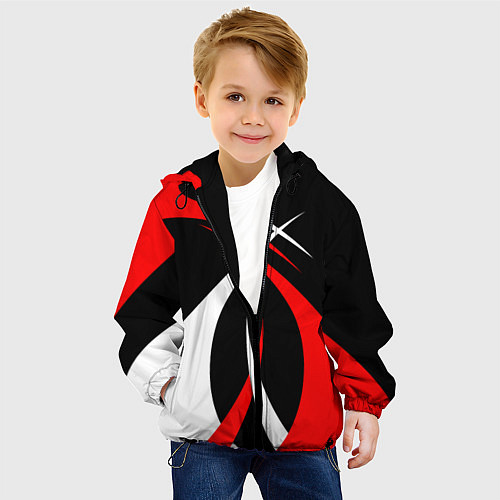 Детская куртка Красные и белые линии / 3D-Черный – фото 4