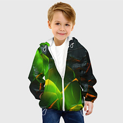 Куртка с капюшоном детская Зеленая абстрактная неоновая текстура, цвет: 3D-белый — фото 2