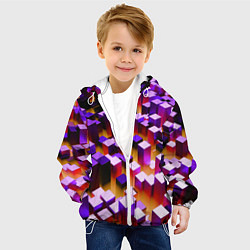 Куртка с капюшоном детская Фиолетовые блоки в оранжевом тумане, цвет: 3D-белый — фото 2