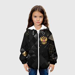 Куртка с капюшоном детская Золотой герб России на черно-золотой текстуре, цвет: 3D-белый — фото 2
