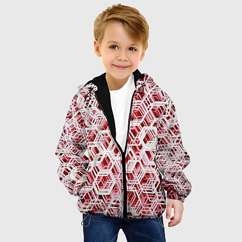 Детская куртка Хаотичный гексагональный каркас в красном тумане / 3D-Черный – фото 4