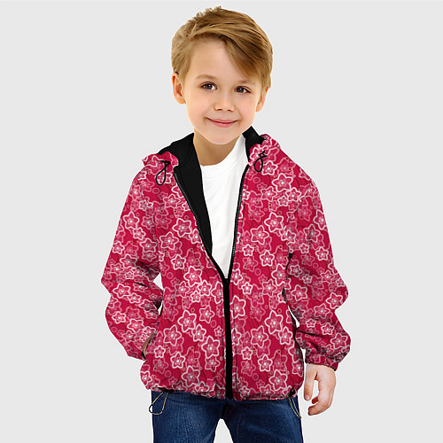 Детская куртка Красно-белый цветочный узор ретро / 3D-Черный – фото 4