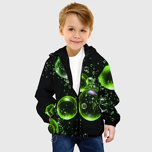 Детская куртка Зеленые пузыри на черном / 3D-Черный – фото 4