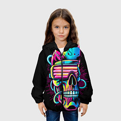 Куртка с капюшоном детская Cyber skull - ai art neon, цвет: 3D-черный — фото 2