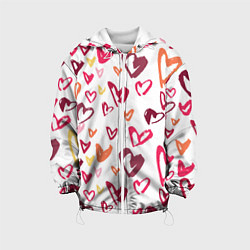 Куртка с капюшоном детская Сердечки паттерн, цвет: 3D-белый