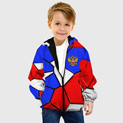 Куртка с капюшоном детская Трехмерные плиты в стиле Российского флага, цвет: 3D-черный — фото 2