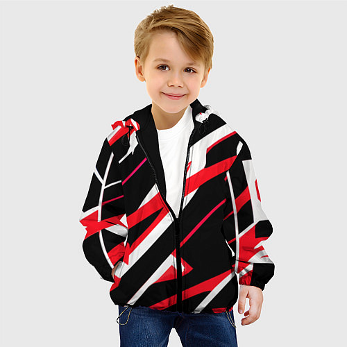 Детская куртка Красно-белые полосы на чёрном фоне / 3D-Черный – фото 4