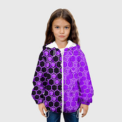 Куртка с капюшоном детская Техно-киберпанк шестиугольники фиолетовый и чёрный, цвет: 3D-белый — фото 2