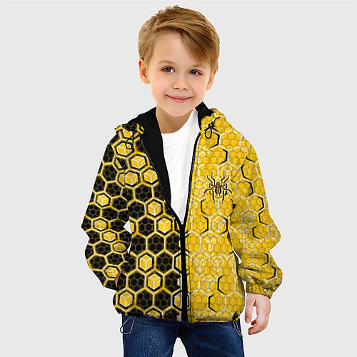 Детская куртка Киберпанк соты шестиугольники жёлтый и чёрный с па / 3D-Черный – фото 4