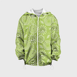Куртка с капюшоном детская Зеленый цветочный - паттерн смайлики, цвет: 3D-белый