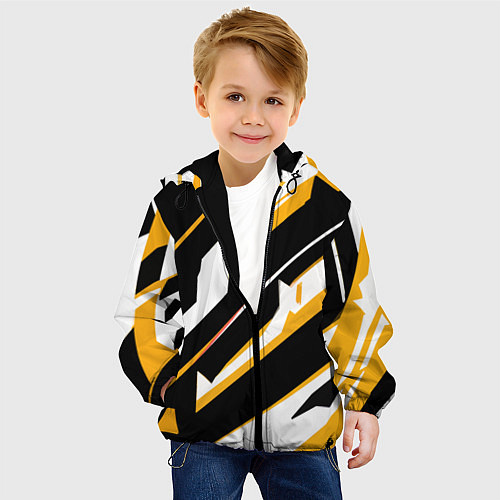 Детская куртка Жёлто-белые широкие линии на чёрном фоне / 3D-Черный – фото 4