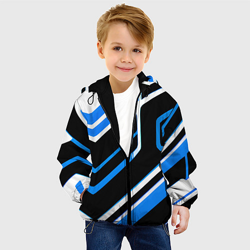 Детская куртка Бело-синие линии на чёрном фоне / 3D-Черный – фото 4