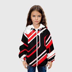 Куртка с капюшоном детская Бело-красные линии на чёрном фоне, цвет: 3D-белый — фото 2