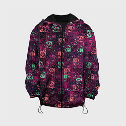 Куртка с капюшоном детская Тёмный пурпурный текстурированный кубики, цвет: 3D-черный