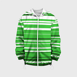 Куртка с капюшоном детская Бело-зелёный в полоску, цвет: 3D-белый