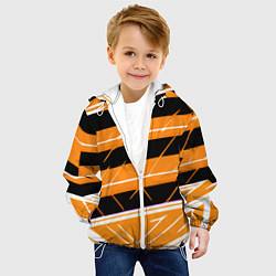 Куртка с капюшоном детская Чёрно-белые полосы на оранжевом фоне, цвет: 3D-белый — фото 2
