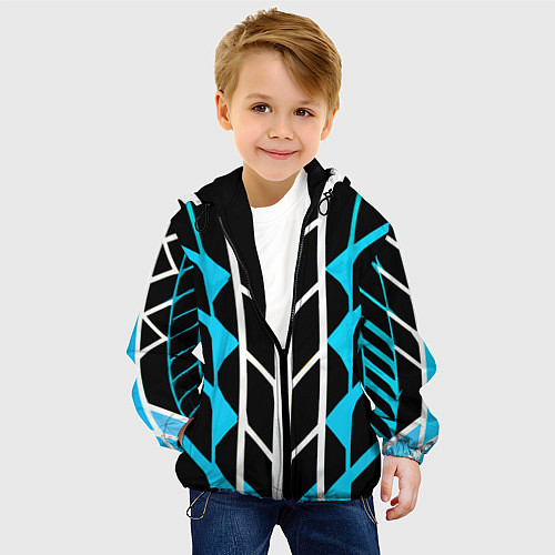 Детская куртка Blue and white lines on a black background / 3D-Черный – фото 4