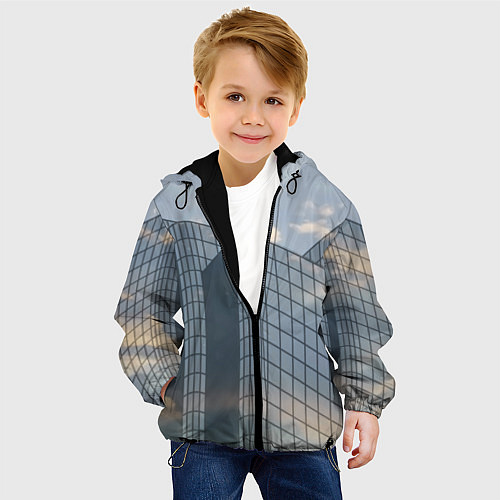 Детская куртка Городское небо и зеркальная многоэтажка / 3D-Черный – фото 4