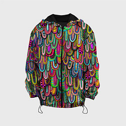 Куртка с капюшоном детская Абстрактные перья в стиле бохо, цвет: 3D-черный