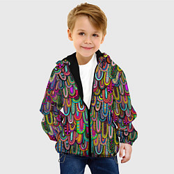 Куртка с капюшоном детская Абстрактные перья в стиле бохо, цвет: 3D-черный — фото 2